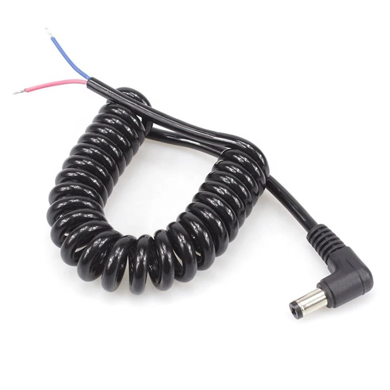 90 degree DC5.5 x 2.1mm Connector Pigtail Coil Cable