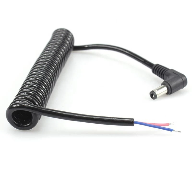 right angle DC5.5x2.1mm connector coiled power cable