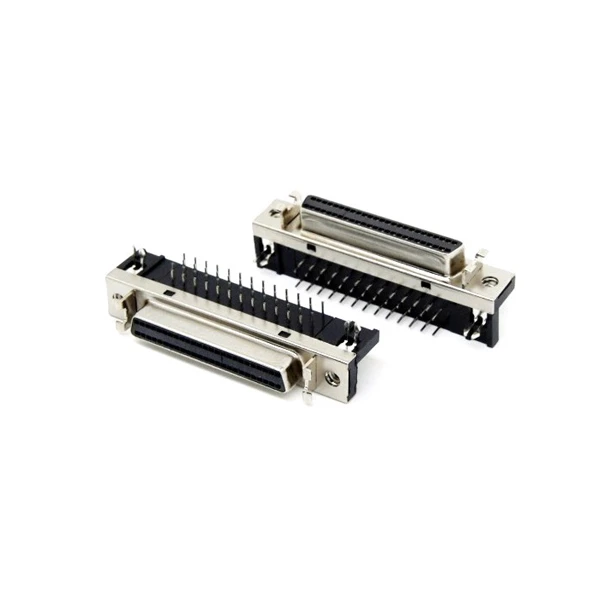 Header right angle mount SCSI DB 50 female connector with latch bracket