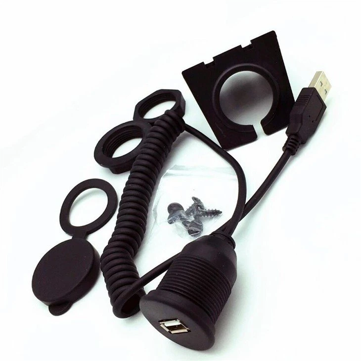 IP67 Waterproof USB 2.0 Panel Mount Connector Sprial Cable